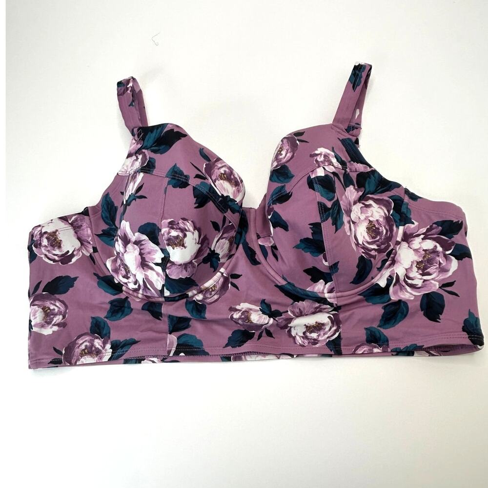 Torrid Floral Underwire Longline Bra Lightly Padded Purple Women 4R